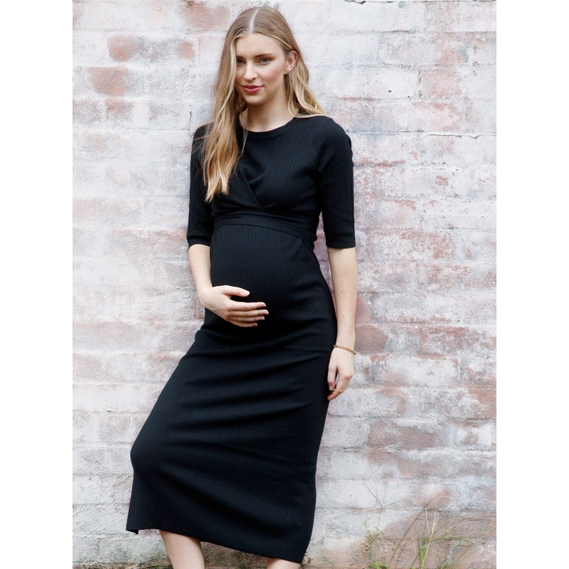 Annabell Long Sleeve Front Knot Tie Bodycon Dress in Black XS N879BLK-#D-8