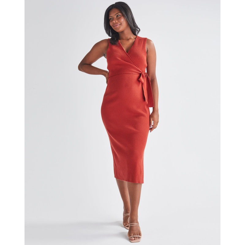 Barbara Knit Maternity Midi Dress in Radiant Red XS