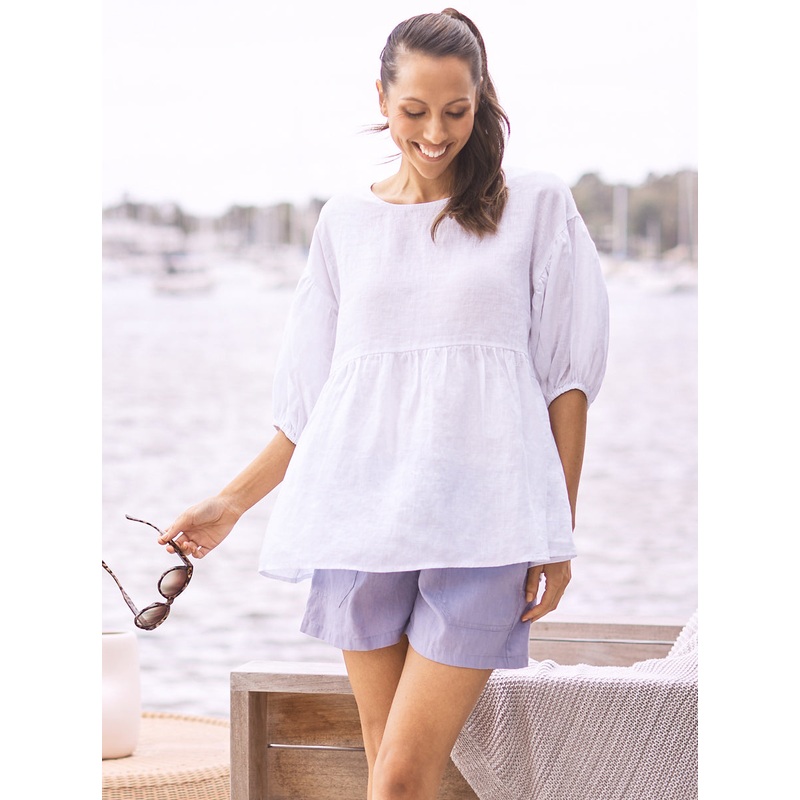 Brigitte Maternity Linen Blouse Top – White XS 229WHT – 0404C#D-2