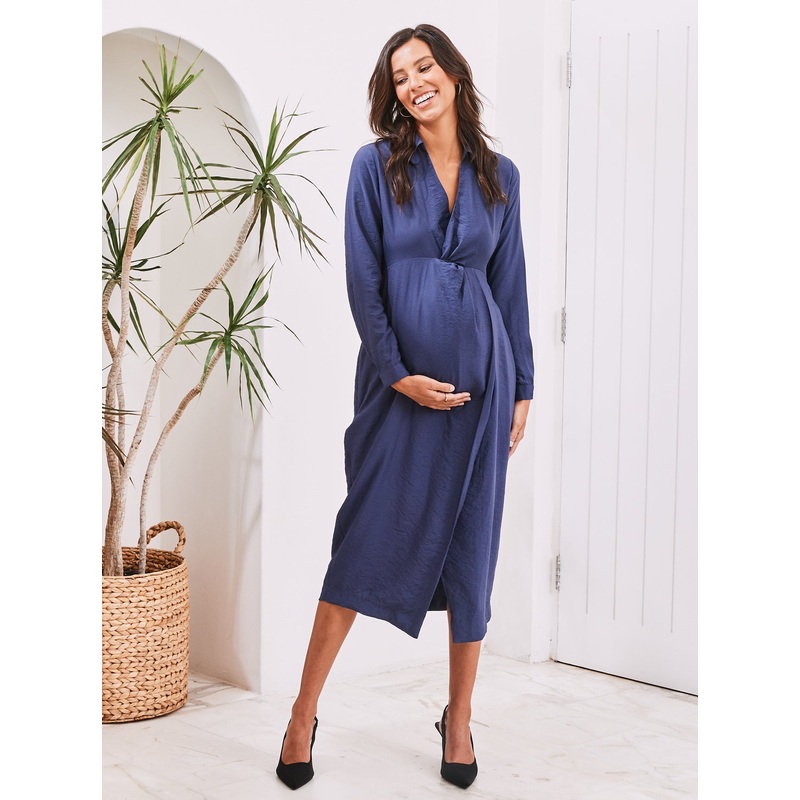 Camille Maternity V Neck Dress in Navy XS