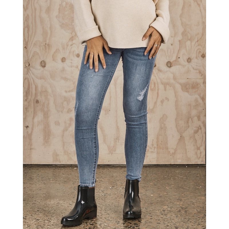 Claire Over the Bump Skinny Maternity Denim Jeans Washed Blue XS