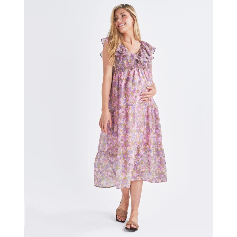 Daphne Reversible Maternity Baby Shower Dress in Lilac Floral XS