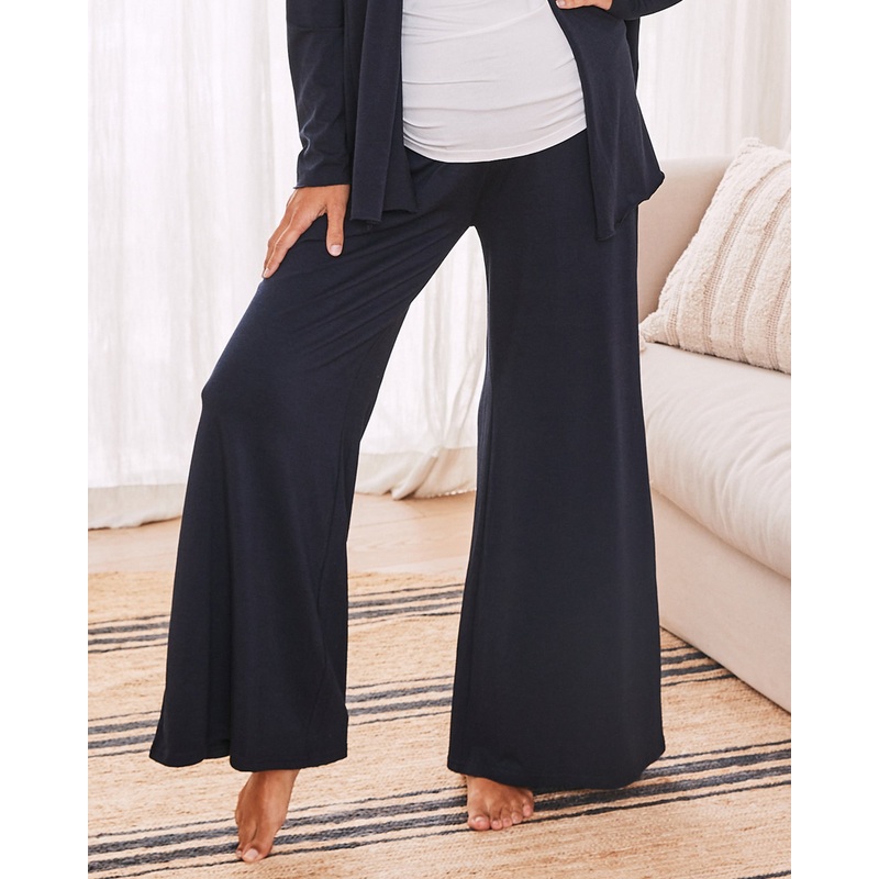 Debra Wide Leg Maternity Bamboo Pants in Navy XS