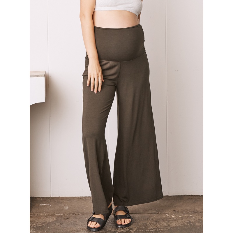 Debra Wide Leg Maternity Bamboo Pants in Olive Green XS Inseam 75cm 972LKH – 0404B
