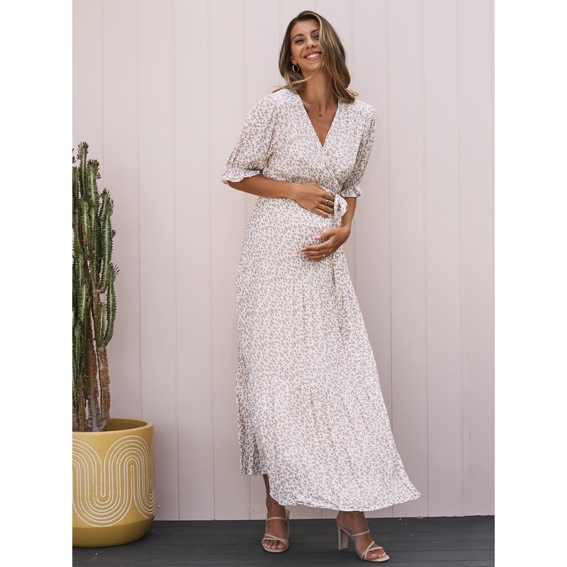 Elise Baby Shower Maternity  Dress in Nude XS