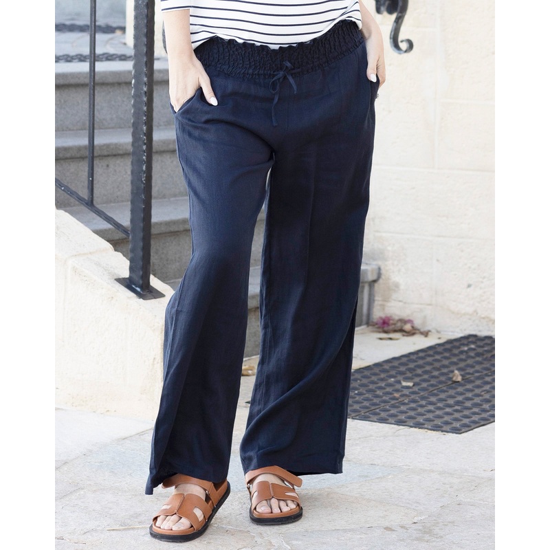 Giulia Maternity Linen Pants in Midnight Navy XS