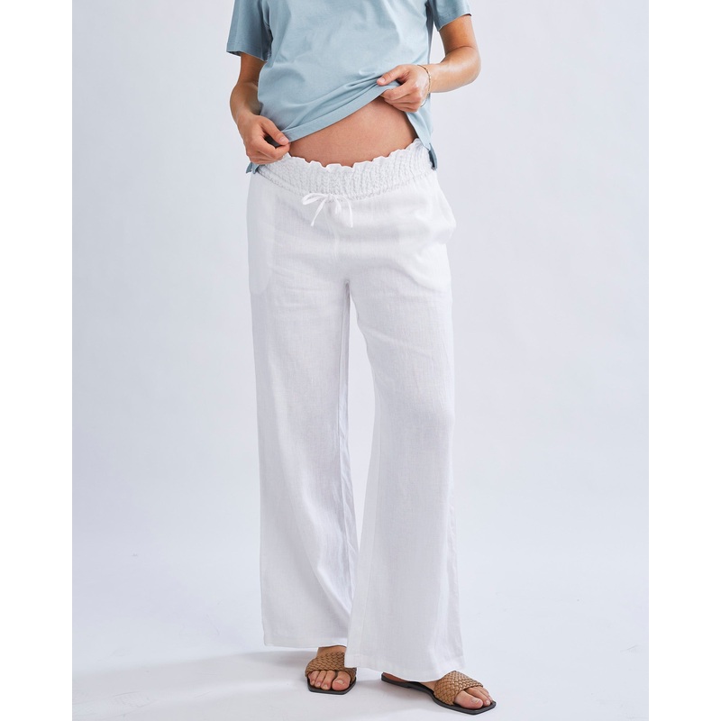 Giulia Maternity Linen Pants in White XS