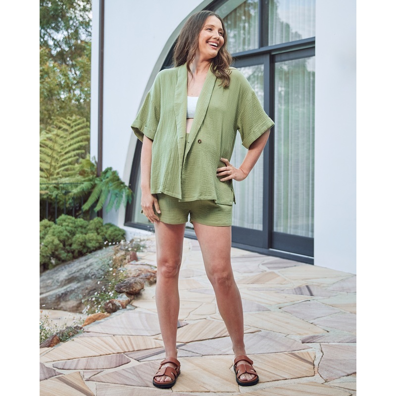 Howea Maternity  Cotton Muslin Set In Green XS N237GR/5237GR