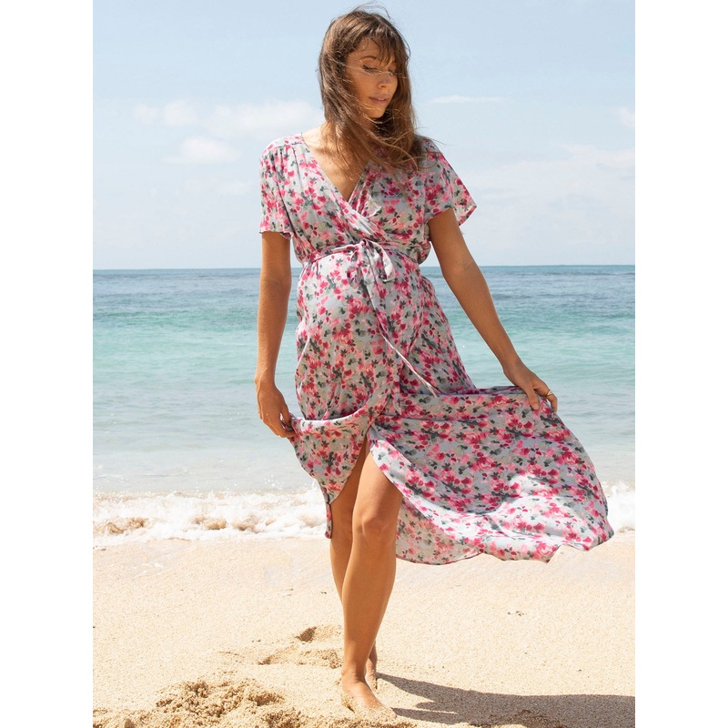 Isabella Floral Pink Maternity & Nursing Flowy Dress XS