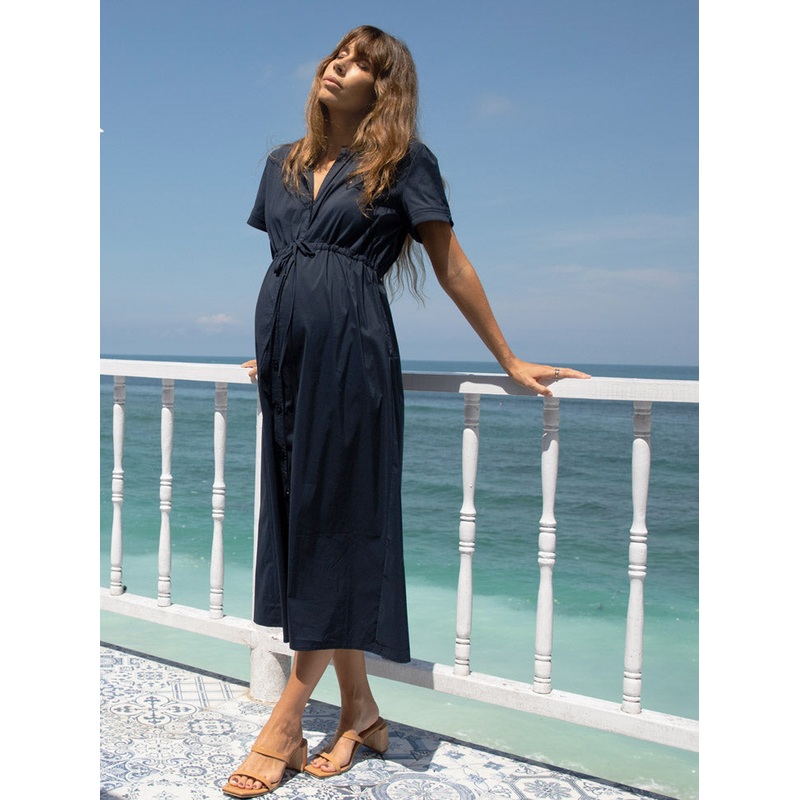 Joan Navy Maternity Midi Dress XS