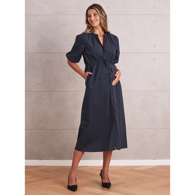 Joanna Maternity & Nursing Navy Midi Dress XS