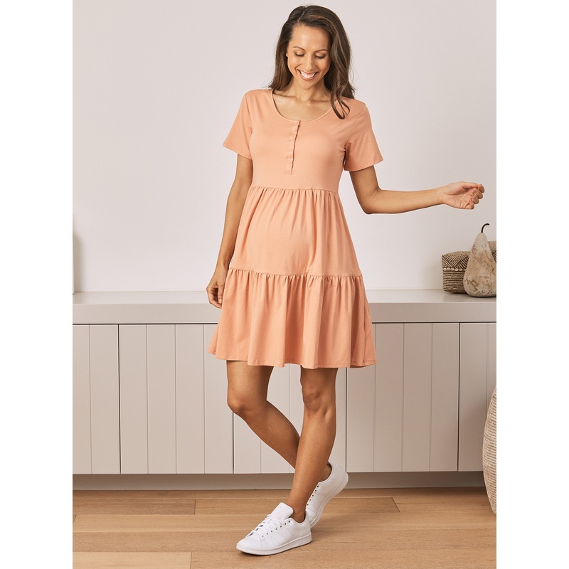 Lana Maternity Tiered Dress in Apricot XS