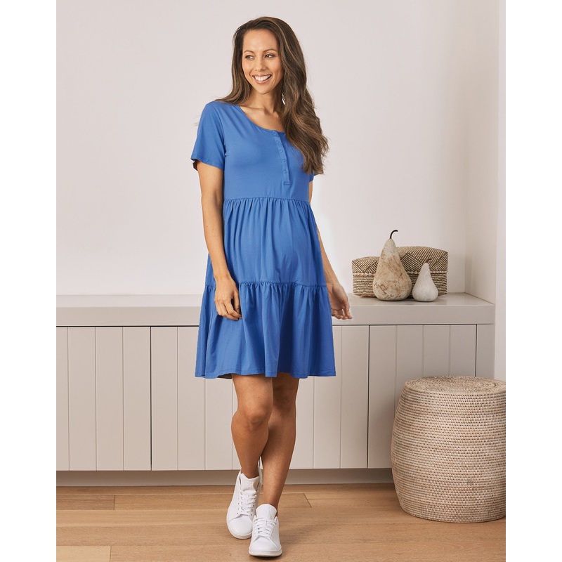 Lana Maternity Tiered Dress in Cobalt Blue XS