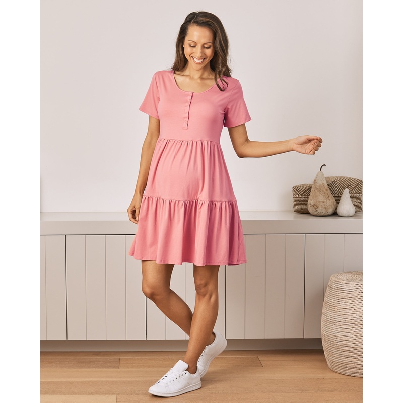 Lana Maternity Tiered Dress in Pink XS