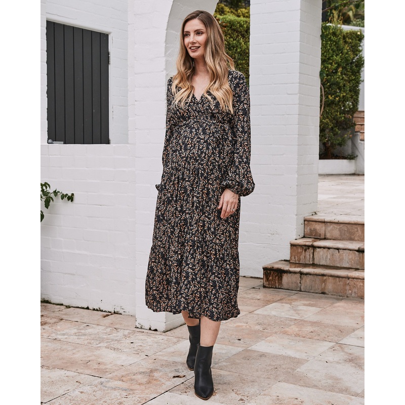 Lauren Maternity V Neck Floral Dress In Navy XS Floral Print 8338LF – #E3