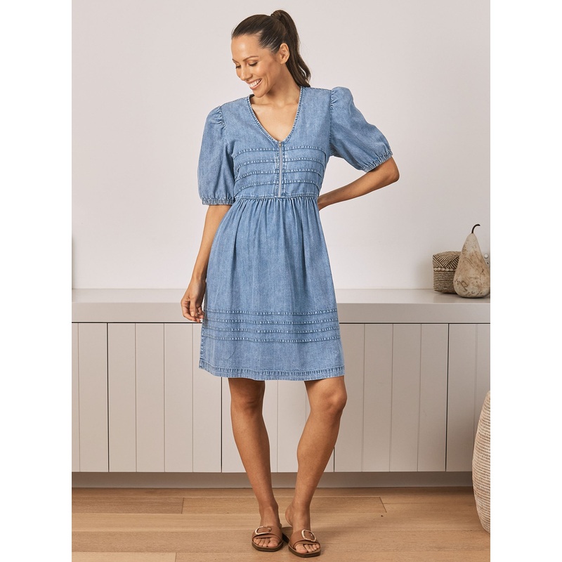 Livie Reversible Maternity Denim Dress in Washed Blue XS 871C – 0603A