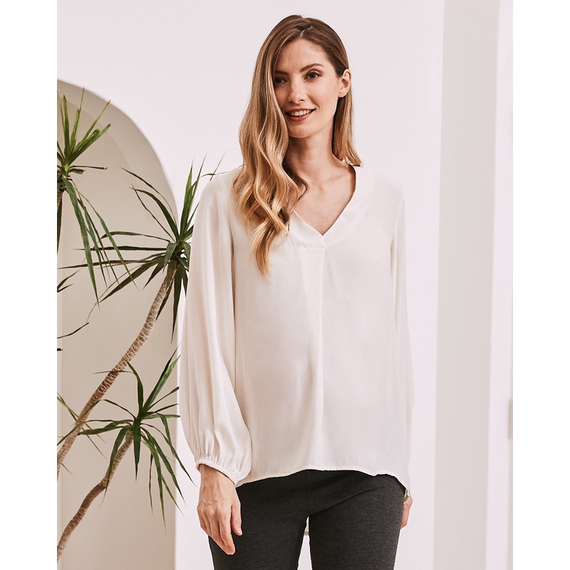 Louise V Neck Maternity Work Blouse – Off White XS 2351WHT – 0504B-#D8 Off White
