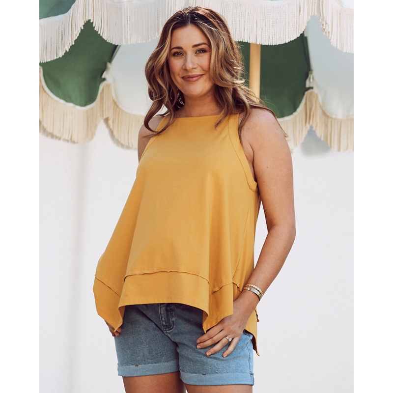 Luana Maternity Asymmetric Cotton Tee – Sunshine Yellow XS
