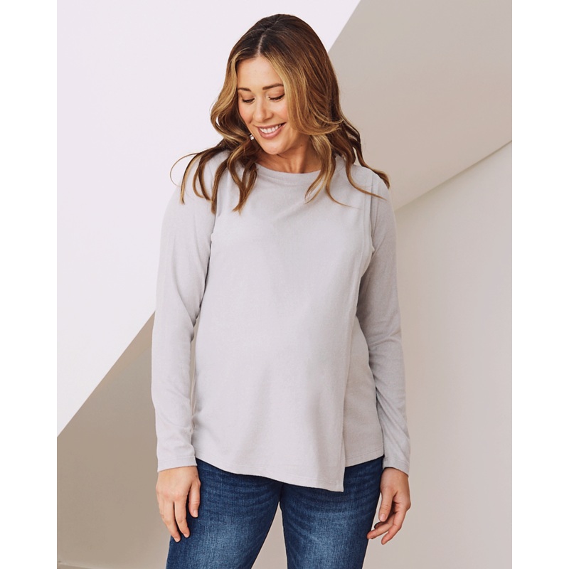 Madeline Long Sleeve Nursing Brushed Knit Top – Grey Grey XS N2555GY-#F7