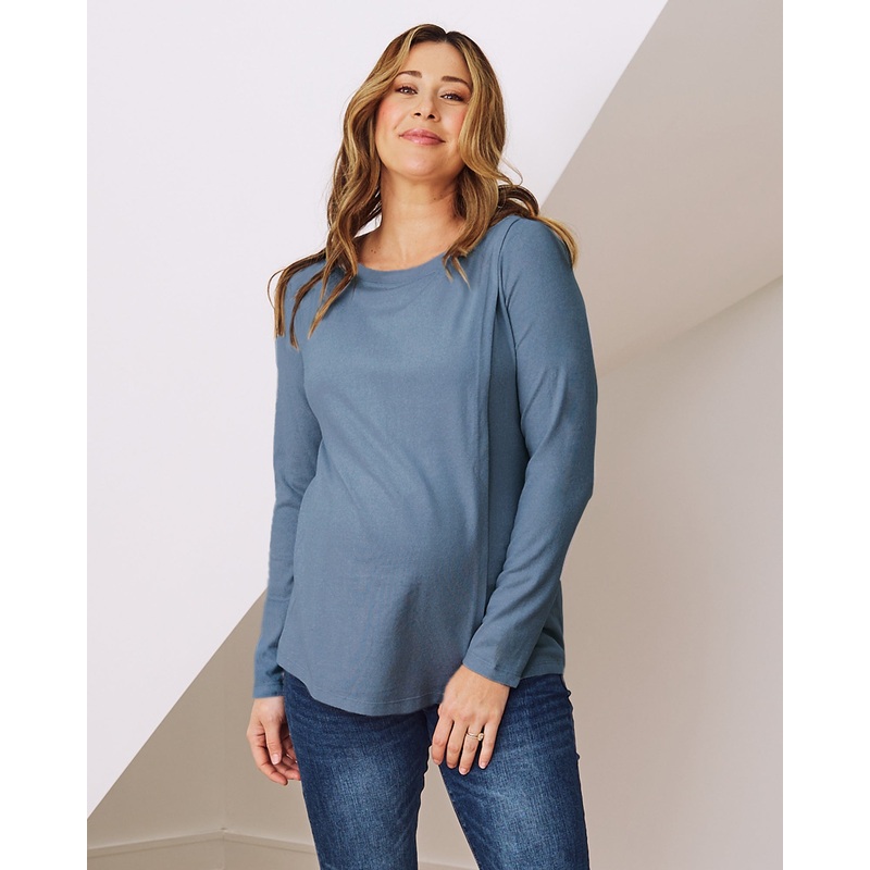 Madeline Long Sleeve Petal Nursing Top – Blue Steel XS