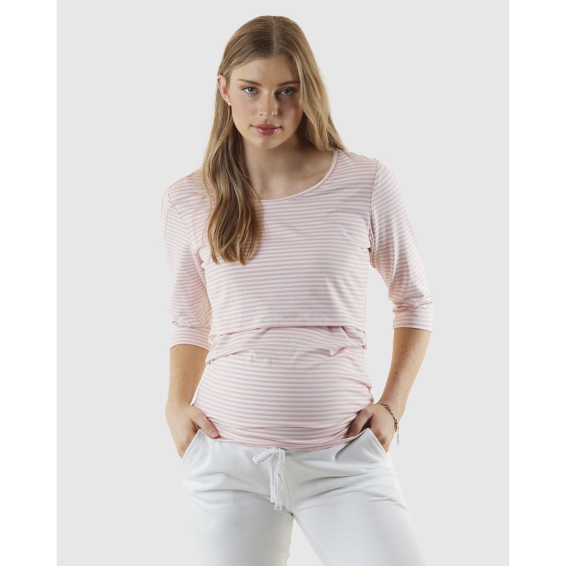 Mara Maternity Stripe Nursing Top – Pink & White XS 7879PKST Pink and White