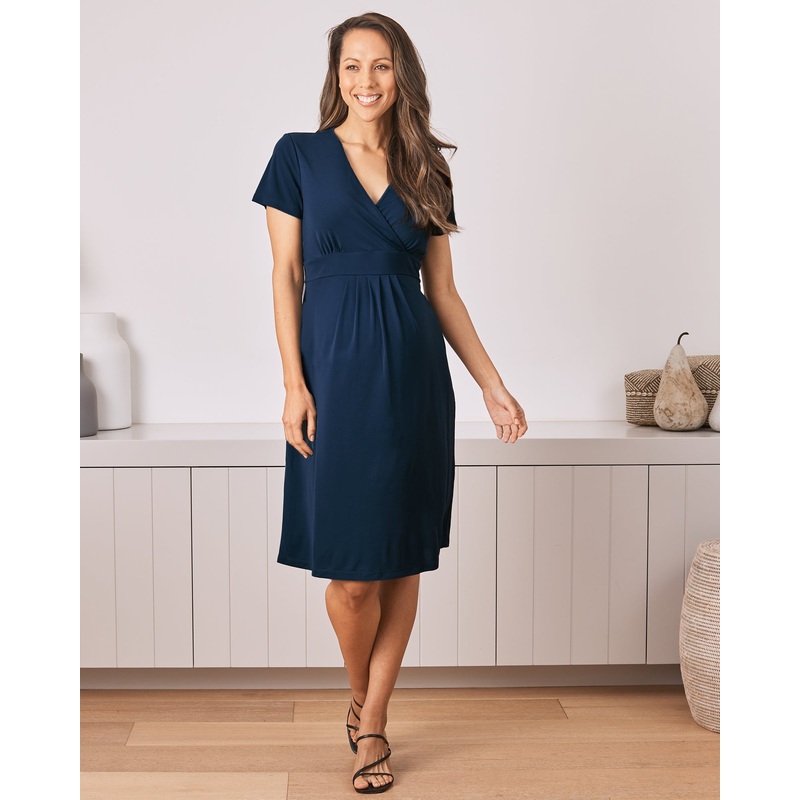 Maternity Crossover Neckline Jersey Dress – Dark Navy XS