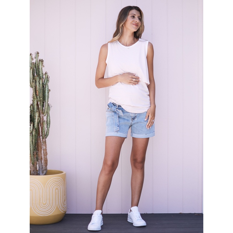 Maternity Denim Shorts – Washed Blue XS
