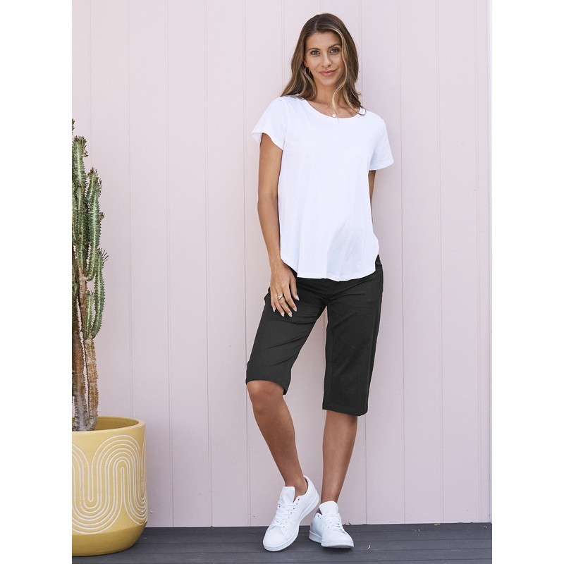 Maternity Knee Length Comfortable Cotton Shorts in Black XS #E-8