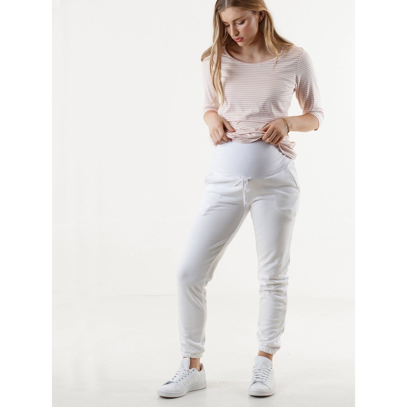 Maternity Loungewear Set with Long Sleeve Top & White Track Pants XS 7879PKST/9218A