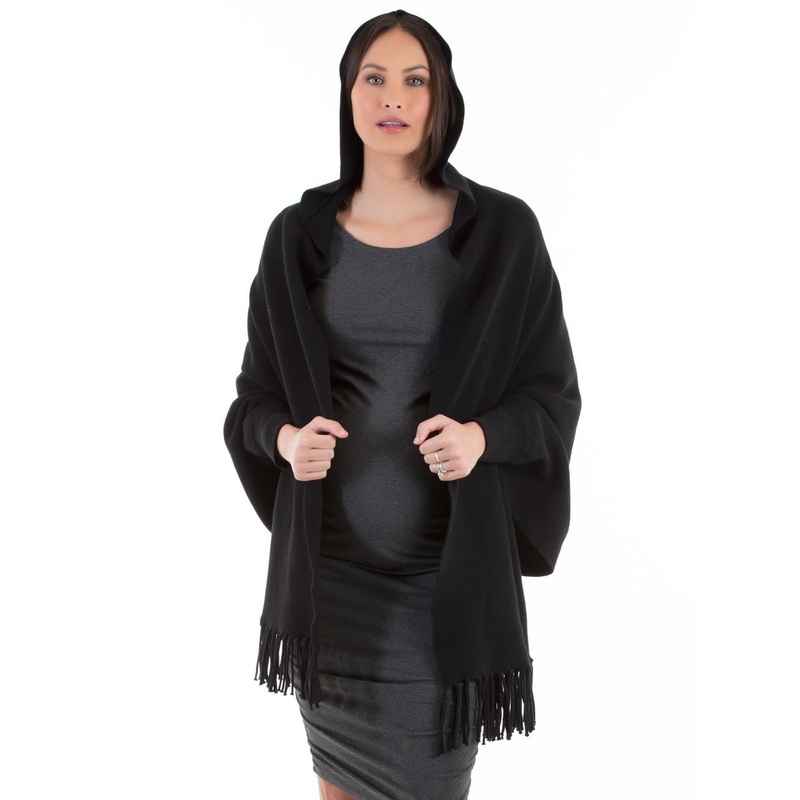 Maternity Wool Blend Winter Cape – Black Free Size
