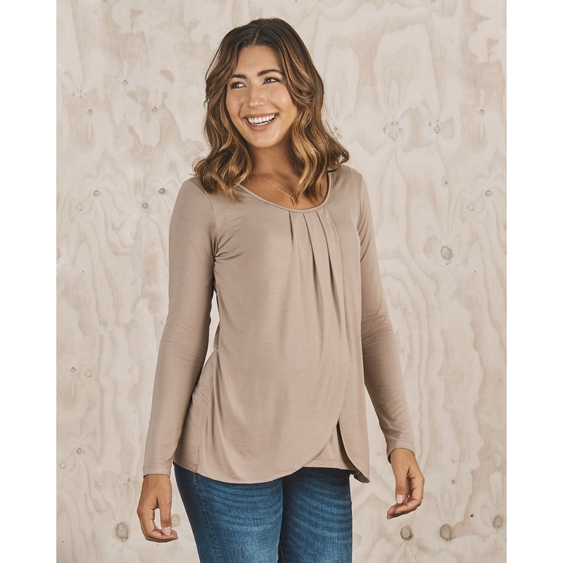 Petal Front Long Sleeve Nursing Top – Beige XS N269LMUS-#J13