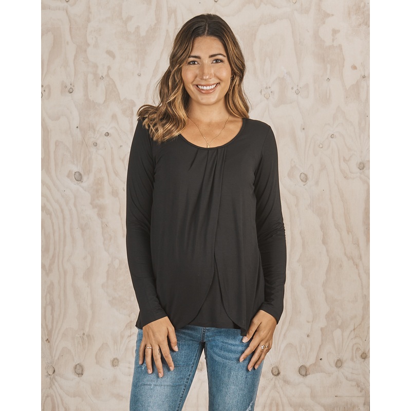 Petal Front Long Sleeve Nursing Top – Black Black XS N269LB/N269B-#F9
