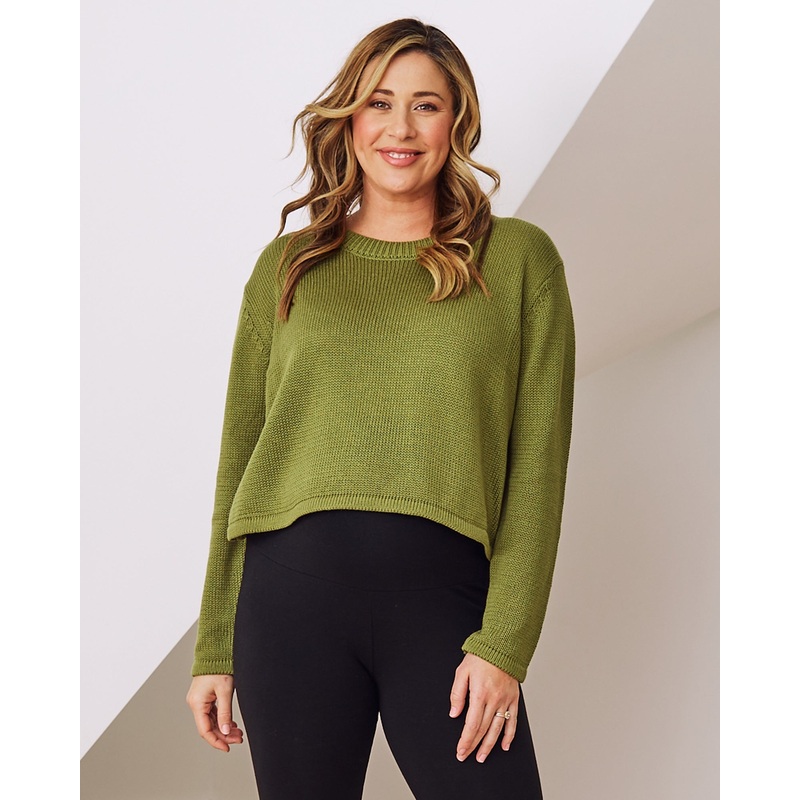 Phoebe Maternity Cropped Knit Sweater in Green XS/S