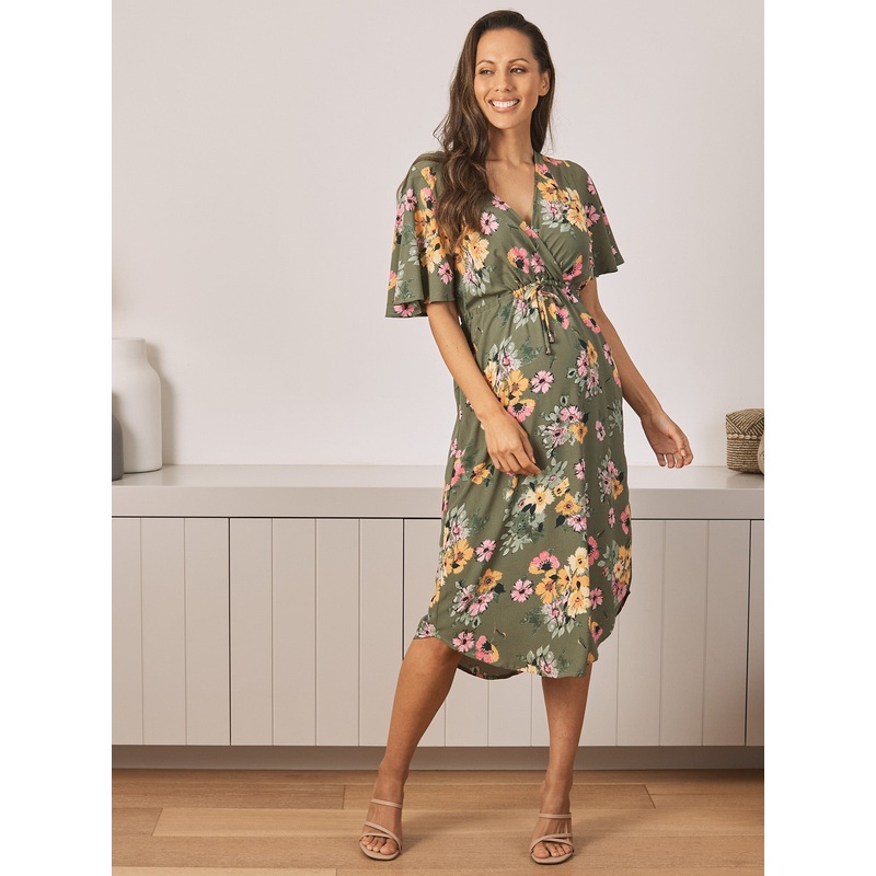 Renee Maternity Dress in Green Flora XS 874GRF – 0503C
