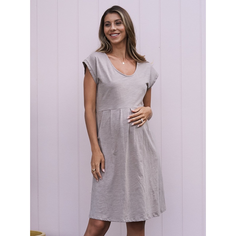 Sharon Maternity Day Dress in Soft Taupe XS 8058LBR – 1005B