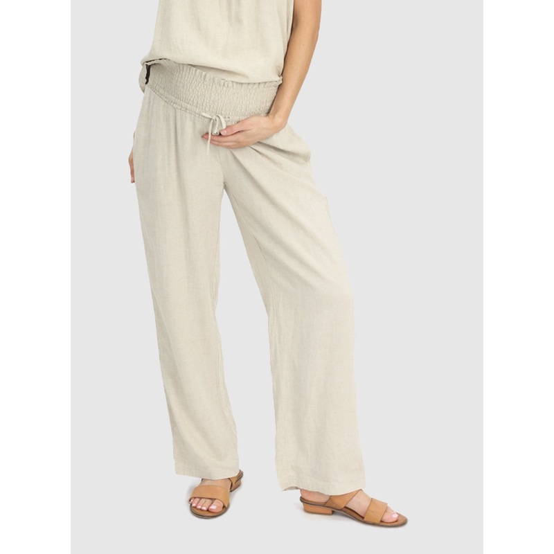 Wide Leg Linen Maternity Pants in Beige XS 988BE-#D-1