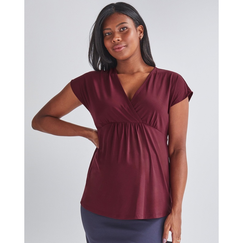 Adeline Maternity Crossover Work Top – Burgundy XS 256BRE