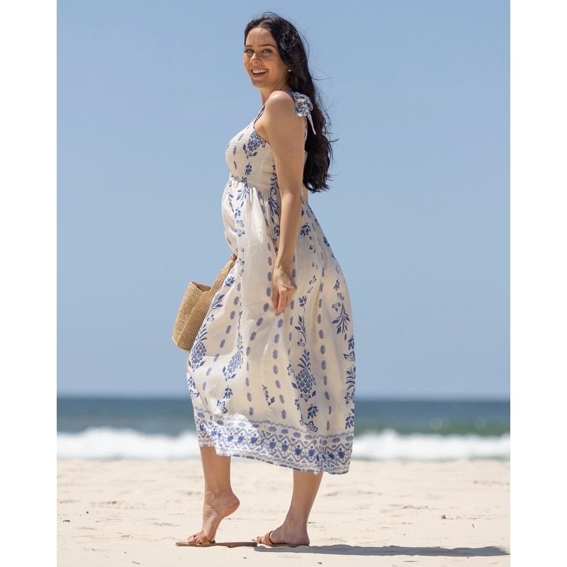 Aenor Blue Border Print Summer Dress XS