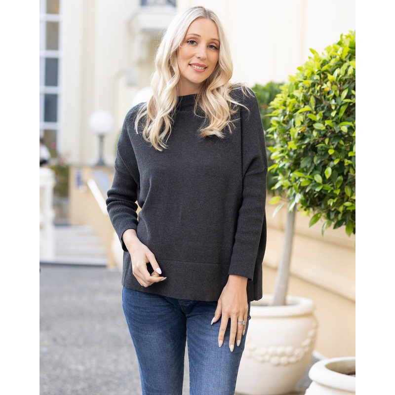 All in One Maternity Reversible Knit Sweater in Charcoal XS/S Charcoal N2455CHA – 0103D-#J1