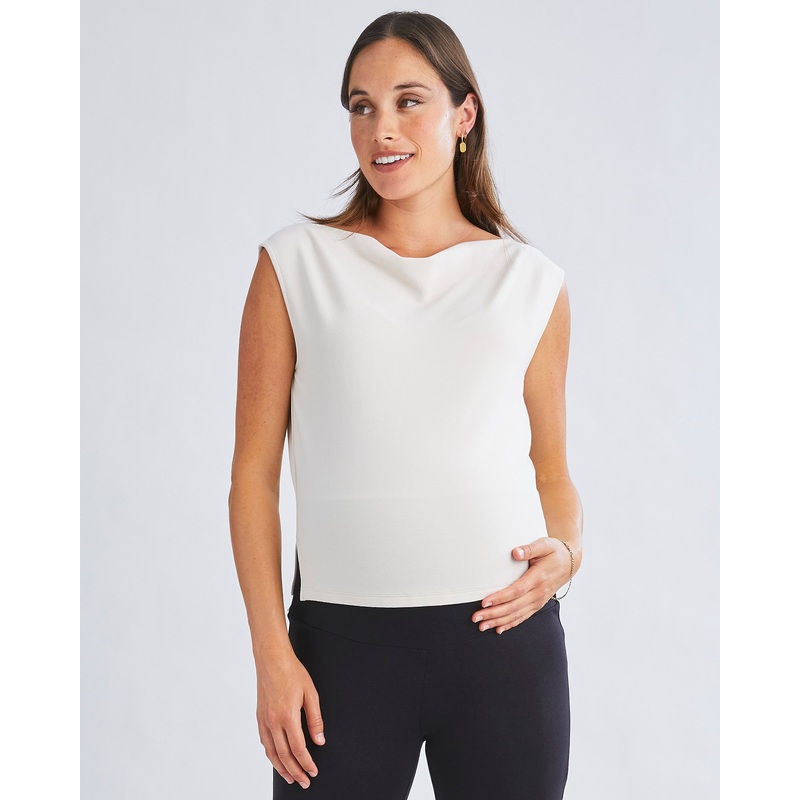 Anna Elegant Maternity Sleeveless Top in Apricot Cream XS