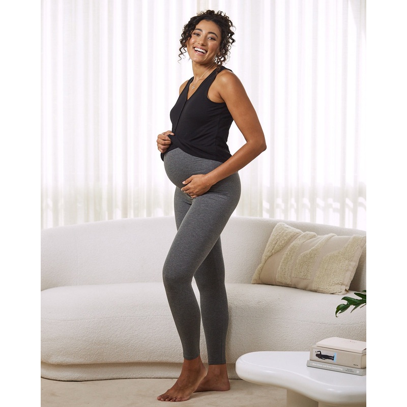 Basic Cotton Maternity Leggings Charcoal XS