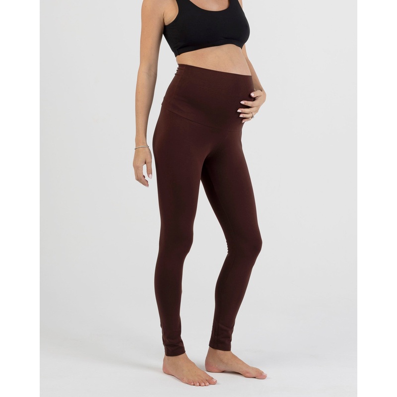 Basic Cotton Maternity Leggings In Chocolate Brown XS 67cm