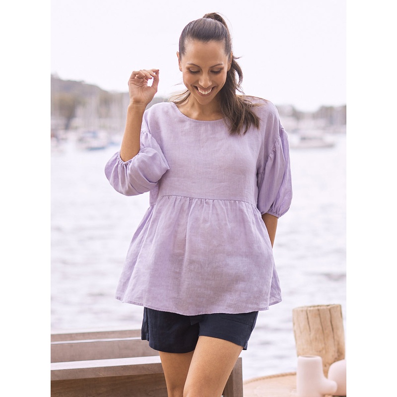 Brigitte Maternity Linen Blouse Top – Lavender XS 229MV – 0404C