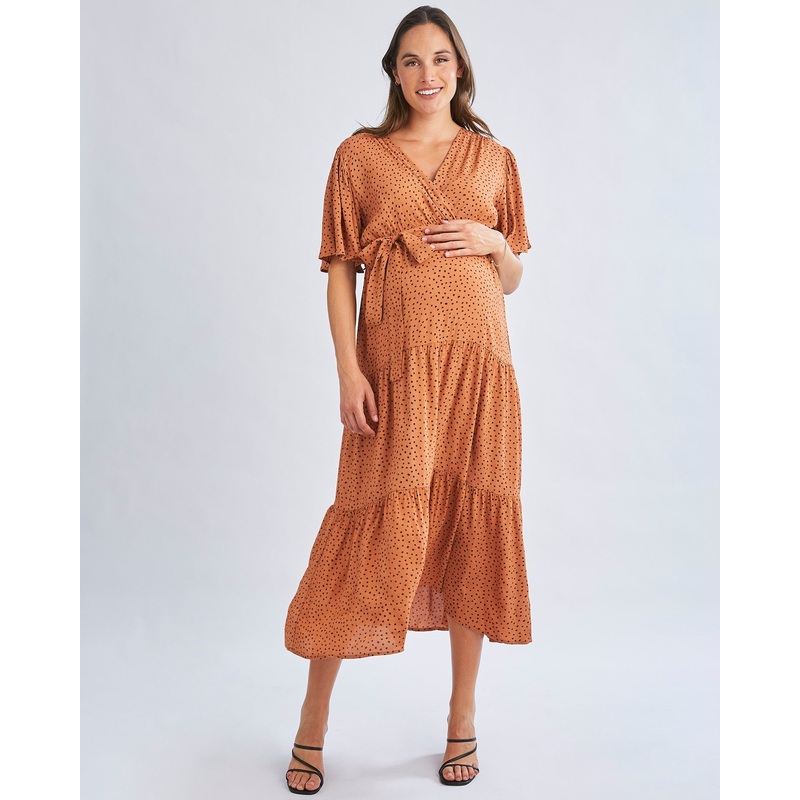 Cara Maternity Maxi Dress In Black Polka Dots XS