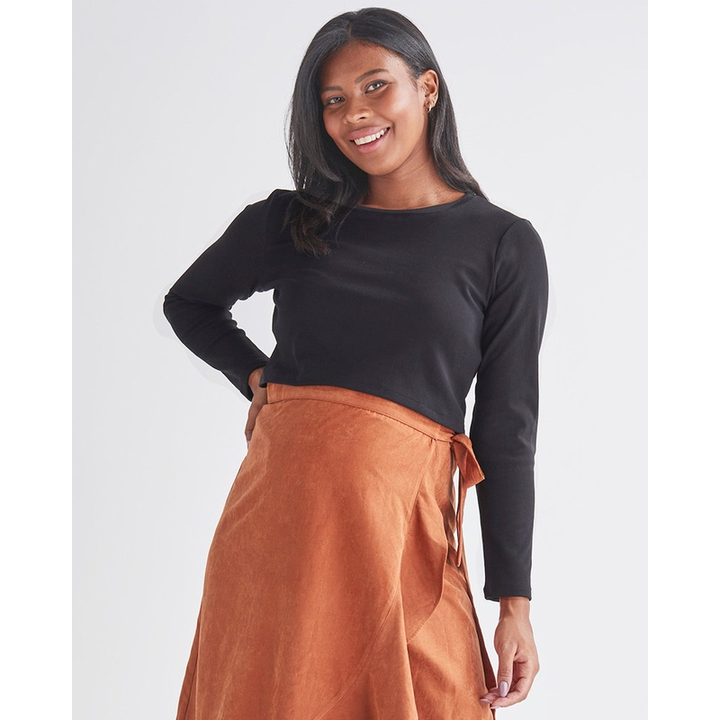 Celia Maternity Long Sleeve Cotton Crop Black Tee XS