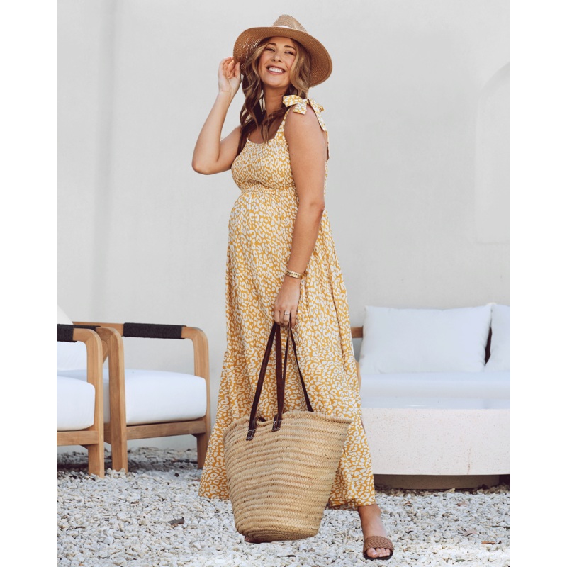 Chelsea Maternity Ruffled Maxi Dress in Yellow Animal Print XS