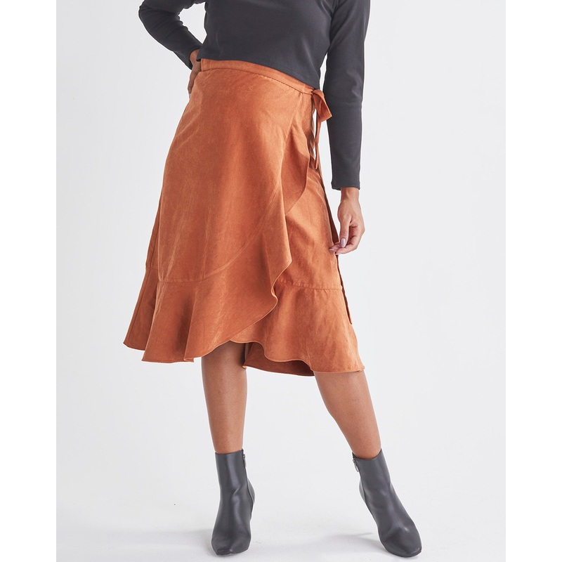 Christie Maternity Wrap Midi Skirt in Vegan Suede S