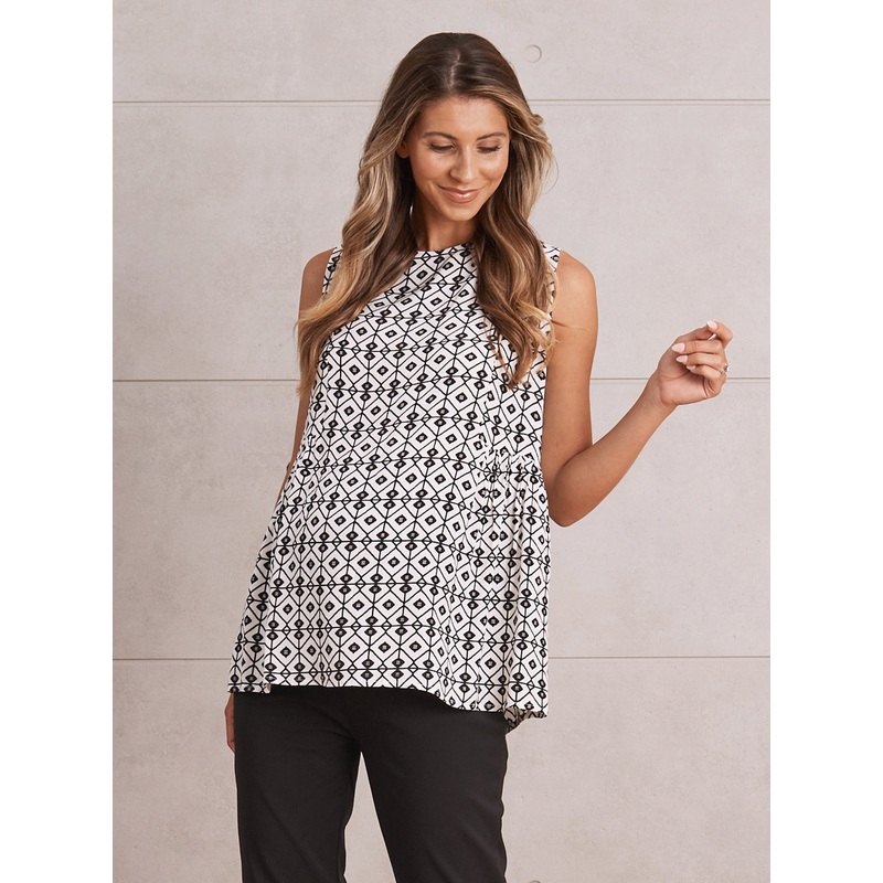 Crew Neck Maternity Smart Sleeveless Work Top – Diamond Print XS 216BWP – 0101B
