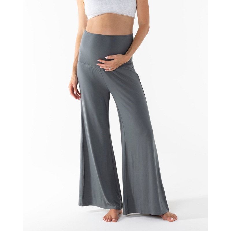 Debra Wide Leg Maternity Bamboo Pants in Slate Grey XS
