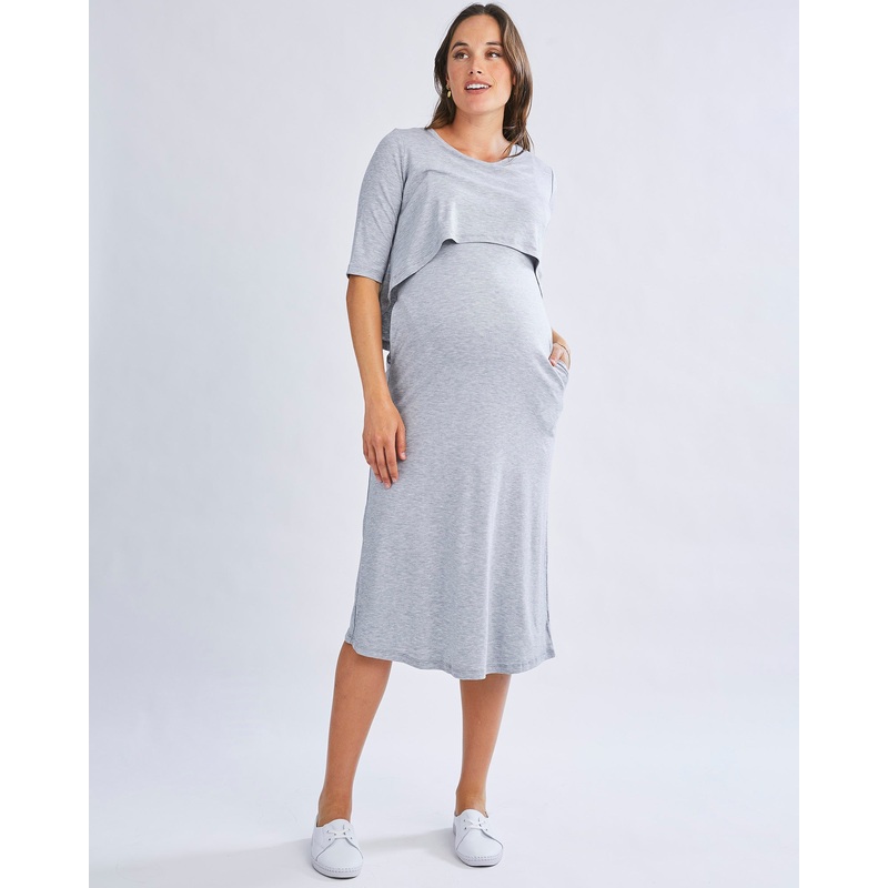 Donna Maternity &  Nursing Flip Dress In Grey XS